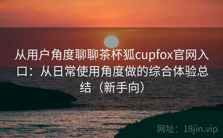 从用户角度聊聊茶杯狐cupfox官网入口：从日常使用角度做的综合体验总结（新手向）